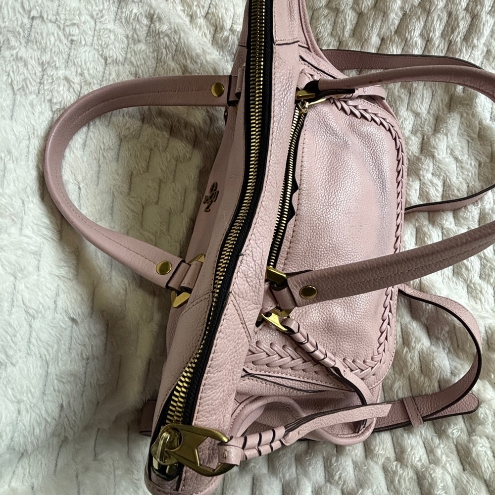 orYANY Blush Pink Pebbled Leather Satchel Braided Detail Gold Hardware - Picture 5 of 9